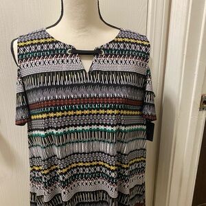 Rafaella Black and White Patterned Blouse with Green and Yellow Accents